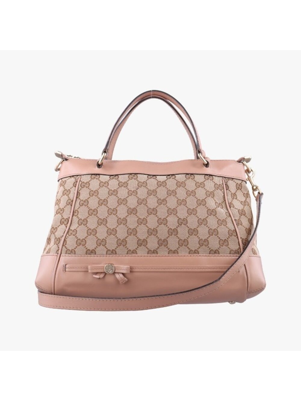 Gucci Mayfair Bow Tote Bag Beige Pink Canvas Leather
